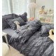 Lenjerie de Pat Creponata, Bumbac, 2 Persoane, 6 Piese, Gri,inchis, LFC-002 Lenjerii finet creponat 6 piese
