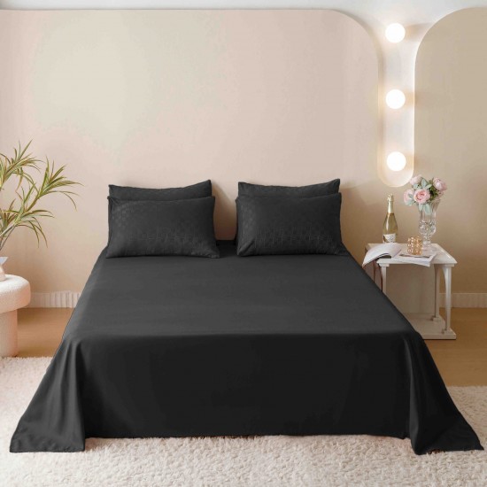 Set Lenjerie de Pat, Bumbac Tip Jacquard Finetat, 6 Piese, Negru, LDJ-011 Lenjerii Jacquard cu Finet