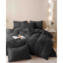 Set Lenjerie de Pat, Bumbac Tip Jacquard Finetat, 6 Piese, Negru, LDJ-011