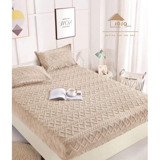 Husa de Pat cu Elastic si 2 Fete de Perna, CoCoLiNo, 180x200x25cm, model Tricotat, Bej, HCT-003 Huse Cocolino tip Tricoraj