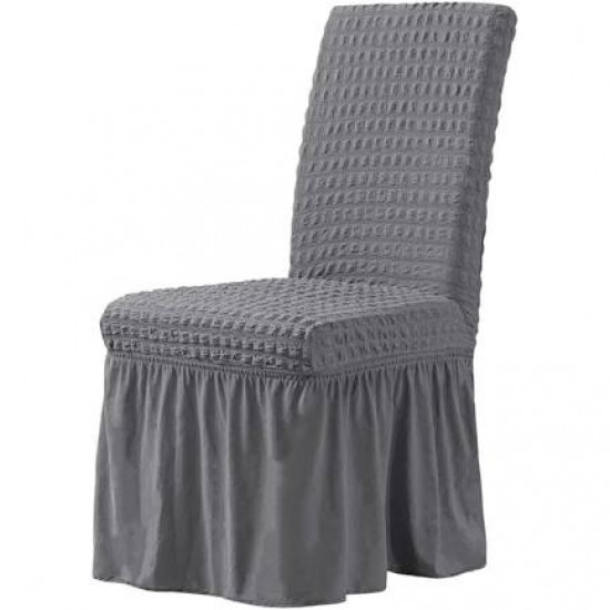 Set 6 Huse de Scaun Creponate Cu Volanase, Gri deschis, HSC-004 Huse Scaune Creponat