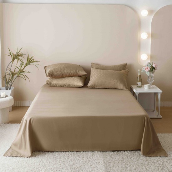 Set Lenjerie de Pat, Bumbac Tip Jacquard Finetat, 6 Piese, Bej, LDJ-051 Lenjerii Jacquard cu Finet