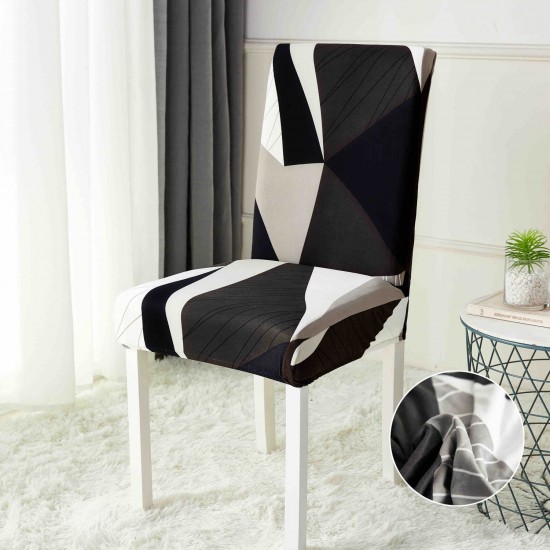 Set 6 Huse Universale pentru Scaun Elastice – Model Geometric Alb, Negru și Gri, HSJ-010 Huse Scaune 6 piese
