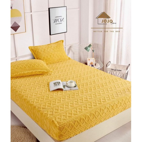 Husa de Pat cu Elastic si 2 Fete de Perna, CoCoLiNo, 180x200x25cm, model Tricotat, Galben, HCT-005 Huse Cocolino tip Tricoraj