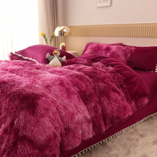 Lenjerie Fluffy Grena-Alb 6 Piese Pat Dublu – Moale, Călduroasă și Elegantă, LCF-010 Lenjerii Cocolino Fluffy