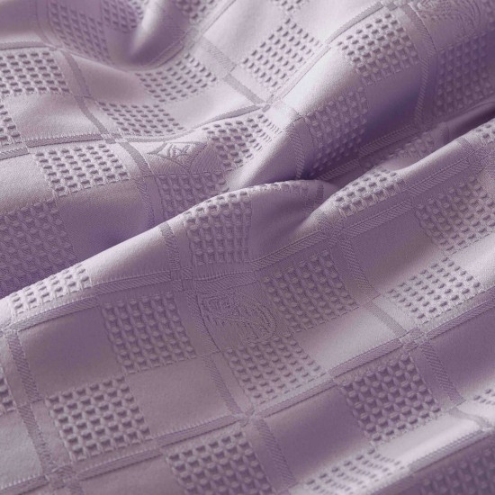 Set Lenjerie de Pat, Bumbac Tip Jacquard Finetat, 6 Piese, Lila, LDJ-010 Lenjerii Jacquard cu Finet