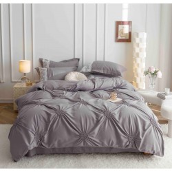 Lenjerie pat dublu finet 6 piese cu pliuri, inimioare și broderie-gri, LIB-022