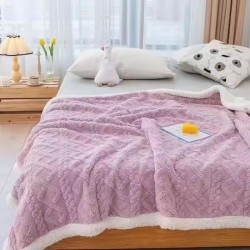 Patura Cocolino cu Blanita, Model Tricotat, Pat 2 Persoane, 200x230 cm, Lila, PCT-010