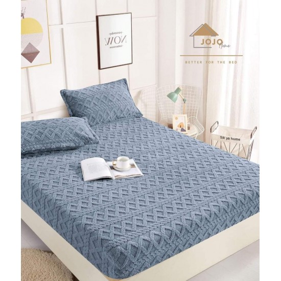 Husa de Pat cu Elastic si 2 Fete de Perna, CoCoLiNo, 180x200x25cm, model Tricotat, Gri deschis, HCT-006 Huse Cocolino tip Tricoraj