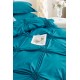 Lenjerie pat dublu finet 6 piese cu pliuri, inimioare și broderie-turcoaz inchis, LIB-019 Lenjerii cu Pliuri