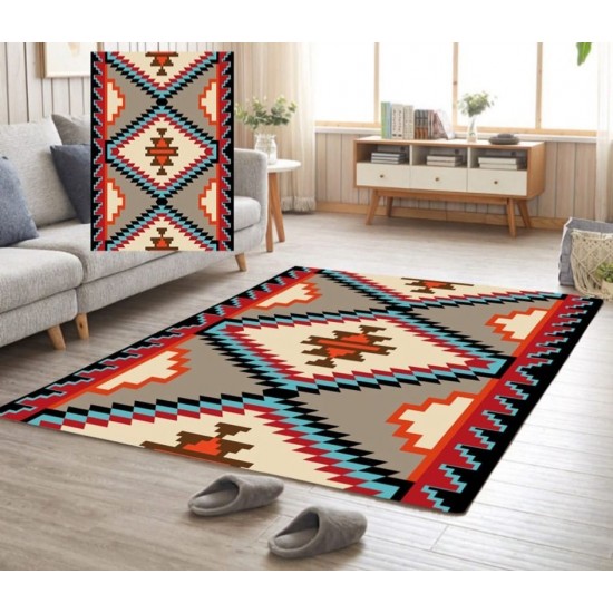 Covor Traditional Antiderapant, 80x150cm, Crem-Gri, CAM-030 Covoare traditionale