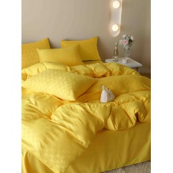 Set Lenjerie de Pat, Bumbac Tip Jacquard Finetat, 6 Piese, Galben, LDJ-006