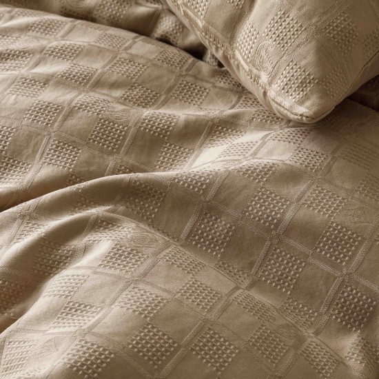 Set Lenjerie de Pat, Bumbac Tip Jacquard Finetat, 6 Piese, Bej, LDJ-051 Lenjerii Jacquard cu Finet