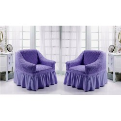 Set 2 huse elastice si creponate pentru fotolii, cu volanas, Lila, HFC-010