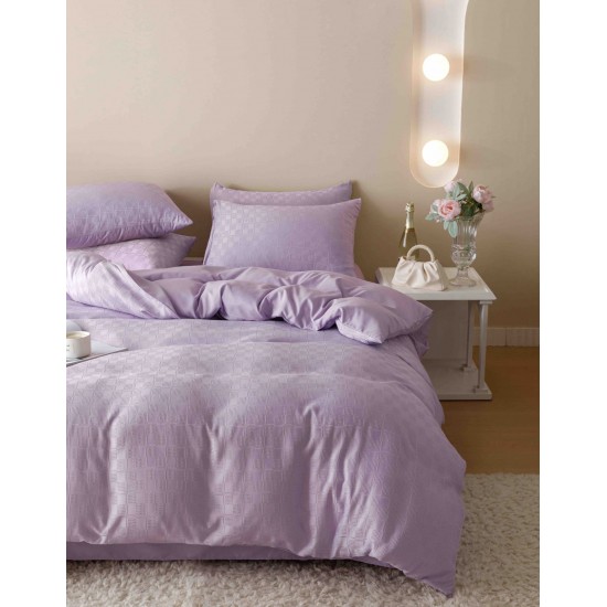 Set Lenjerie de Pat, Bumbac Tip Jacquard Finetat, 6 Piese, Lila, LDJ-010 Lenjerii Jacquard cu Finet