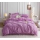 Lenjerie pat dublu finet 6 piese cu pliuri, inimioare și broderie-lila, LIB-026 Lenjerii cu Pliuri