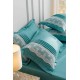 Lenjerie pat dublu finet 6 piese cu pliuri, inimioare și broderie-verde menta, LIB-023 Lenjerii cu Pliuri