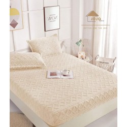 Husa de Pat cu Elastic si 2 Fete de Perna, CoCoLiNo, 180x200x25cm, model Tricotat, Crem, HCT-004