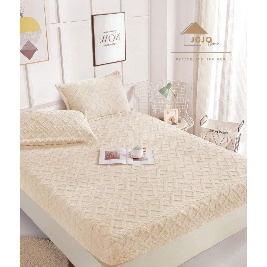 Husa de Pat cu Elastic si 2 Fete de Perna, CoCoLiNo, 180x200x25cm, model Tricotat, Crem, HCT-004 Huse Cocolino tip Tricoraj