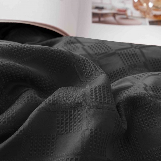 Set Lenjerie de Pat, Bumbac Tip Jacquard Finetat, 6 Piese, Negru, LDJ-011 Lenjerii Jacquard cu Finet