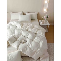 Set Lenjerie de Pat, Bumbac Tip Jacquard Finetat, 6 Piese, Crem, LDJ-005