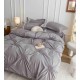 Lenjerie pat dublu finet 6 piese cu pliuri, inimioare și broderie-gri, LIB-022 Lenjerii cu Pliuri