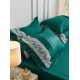 Lenjerie pat dublu finet 6 piese cu pliuri, inimioare și broderie-verde smarald, LIB-029 Lenjerii cu Pliuri