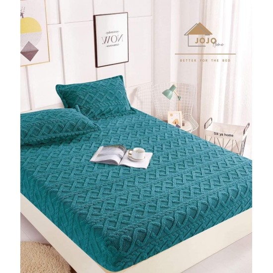 Husa de Pat cu Elastic si 2 Fete de Perna, CoCoLiNo, 180x200x25cm, model Tricotat, Turquoise, HCT-010 Huse Cocolino tip Tricoraj