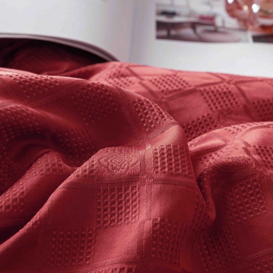 Set Lenjerie de Pat, Bumbac Tip Jacquard Finetat, 6 Piese, Rosu, LDJ-013 Lenjerii Jacquard cu Finet