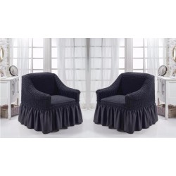 Set 2 huse elastice si creponate pentru fotolii, cu volanas, Negru, HFC-011