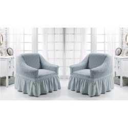 Set 2 huse elastice si creponate pentru fotolii, cu volanas, Gri deschis, HFC-008