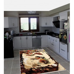 Covor Bucatarie, 80x150 cm, Multicolor-Maro, harta lumii condimente, CAM-020