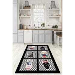 Covor Bucatarie, 80x150 cm, Alb-Negru, CAM-012