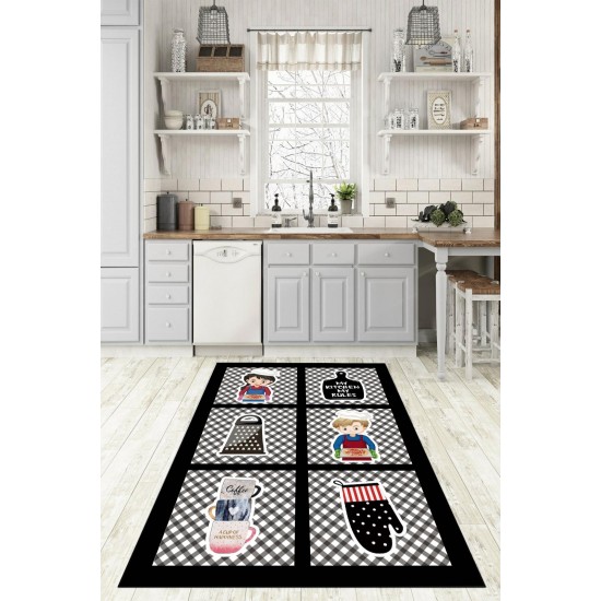 Covor Bucatarie, 80x150 cm, Alb-Negru, CAM-012 Covoare bucatarie 80x150