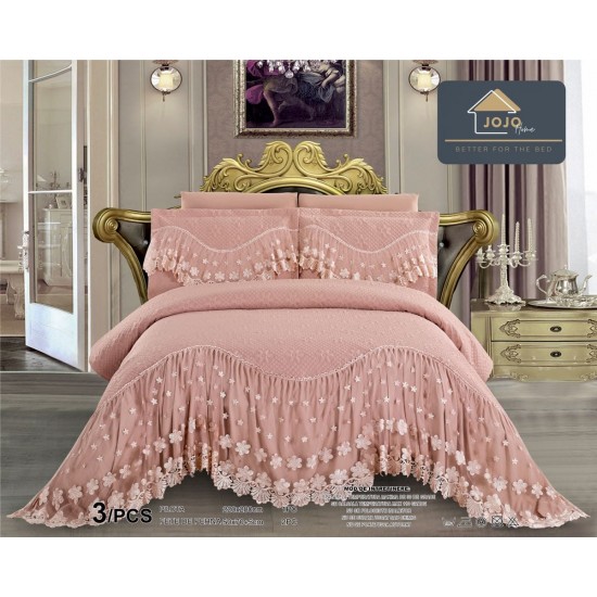 Cuvertura Lux Matlasata cu Volan Uni, Pat 2 Persoane, 3 Piese, Finet, Roz pudra, CML-013 Cuverturi matlasate cu volane uni